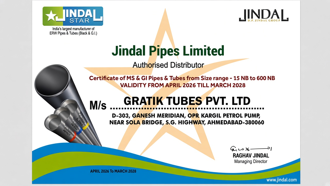 Jindal Pipes Limited Authorised Distributor Certificate